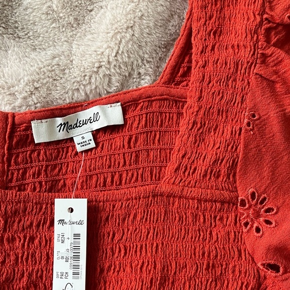 NWT Madewell Lucie Eyelet Smocked Top Red Orange Size S - Picture 6 of 12